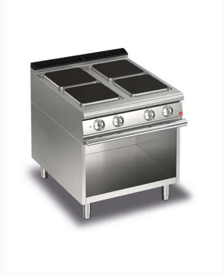 BARON ELECTRIC RANGE WITH SQUARE CAST IRON PLATES ON OPEN CABINET Q70PCV/E801